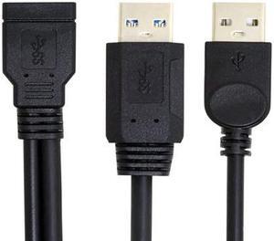 Xiwai Cable Black USB 3.0 Female to Dual USB Male Extra Power Data Y Extension Cable for 2.5" Mobile Hard Disk