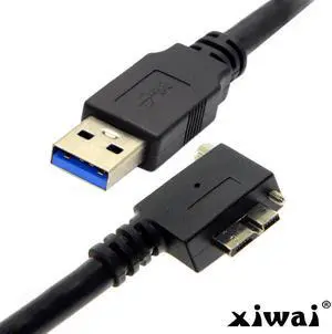 Xiwai USB 3.0 A Male to Micro B Left Angled 90 Degree Cable With Locking Screws for Nikon D800 D800E D810 15ft 5m