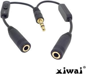 Xiwai Black 3.5mm Stereo Male to Double 3.5mm Female Audio Headphone Y Splitter Cable with Volume Switch