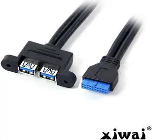 Xiwai Dual Port USB 3.0 Female Panel Type to Motherboard 20Pin Header cable 50cm