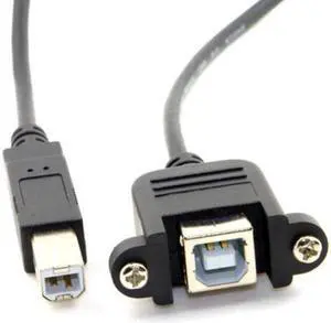 KAIBOXIXI USB 2.0 B Type Male to Female Printer Scanner Hard Disk Extension Cable with Screws for Panel Mount 50cm