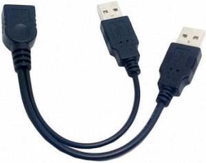 KAIBOXIXI Black USB 2.0 Female A to Dual A Male Extra Power Data Y Extension Cable for 2.5" Mobile Hard Disk
