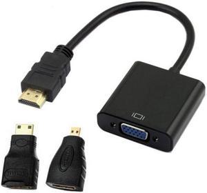 Chenyang HD-023+038+057 HDMI Source to VGA Female Output Cable with MicroMini HDMI Adapter for Projector Monitor PC Laptop Black