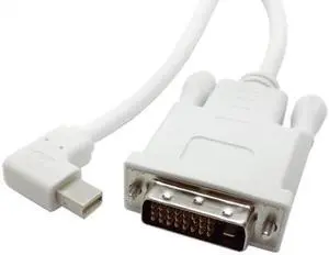Jimier Cable White color Left Angled 90 degree Mini DisplayPort DP Male Source to DVI Male Sink Monitor Cable 5ft 1.5m