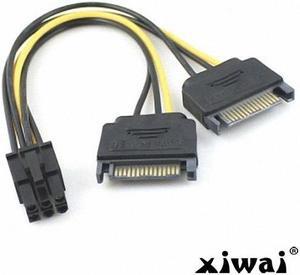 Xiwai Dual two SATA 15 Pin Male M to PCI-e Express Card 6 Pin Female Graphics Video Card Power Cable 15cm