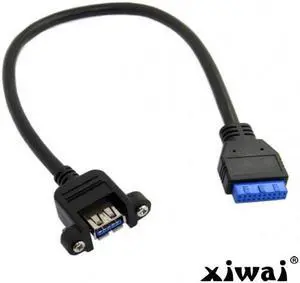 Xiwai USB 3.0 Single Port A Female Screw Mount Type to Motherboard 20pin Header Cable 25cm