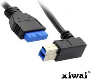 Xiwai 90 Degree Left angled USB 3.0 B Type Male to 3.0 Motherboard 19pin Header Cable 50cm