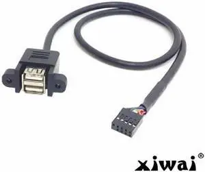 Xiwai 50cm Stackable Dual USB 2.0 A Type Female to Motherboard 9 Pin Header Cable with Screw Panel Holes