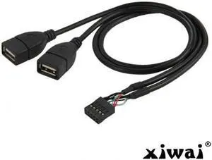 Xiwai 10 Pin Motherboard Female Header to Dual USB 2.0 Female Adapter Cable 50cm