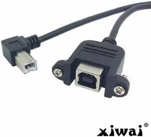 Xiwai 90 Degree Right Angled USB B Type Male to Female extension cable with screws for Panel Mount 50cm