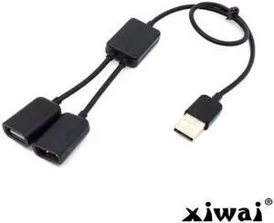 Xiwai Black USB 2.0 Dual Ports Hub Cable Bus power For Laptop Macbook Notebook PC & Mouse & Flash Disk