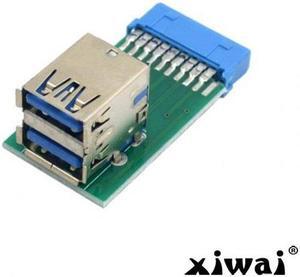 Xiwai Vertical Dual USB 3.0 A Type Female to Motherboard 20 Pin Box Header Slot Adapter PCBA