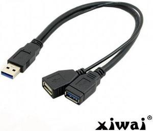 Xiwai Black USB 3.0 Male to Dual USB Female Extra Power Data Y Extension Cable for 2.5" Mobile Hard Disk