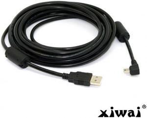 Xiwai Mini USB B Type 5pin Male Right Angled 90 Degree to USB 2.0 Male Data Cable 5 Meters with EMI Ferrite Core