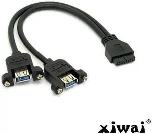 Xiwai USB 3.0 Dual Ports A Female Screw Mount Type to Motherboard 20pin Header cable Black