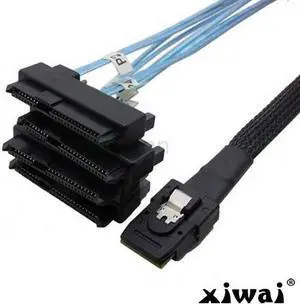 Xiwai 36 Pin Mini SAS SFF-8087  Internal Host to 4 SFF-8482 Target SAS Hard Disk and SATA Power Cable 100cm