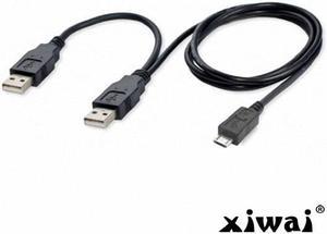 Xiwai USB 2.0 two Male to Micro USB 5Pin Male Y Cable 80cm for external Hard Disk Drive