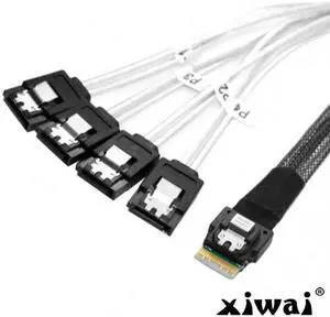 Xiwai Slimline SAS 4.0 SFF-8654 4i 38pin Host to 4 SATA 7pin Target Hard Disk Fanout Raid Cable 50cm