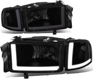 DNA Motoring HL-LB2-DR944-BK-SM-CL1 For 1994 to 2002 Dodge Ram 1500 2500 3500 LED DRL Headlight Smoked Housing Clear Corner Headlamp 95 96 97 98 99 00 01 Left + Right