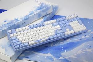 Varmilo VA108M Sea Melody Full Size Gaming Mechanical Keyboard Cherry MX Red Switch Dye Sub PBT Keycaps NKRO Detachable USB Wired Blue and White