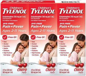 Kids Childrens Tylenol Dye Free Cherry Suspension 12 Ounces 4oz X3 1024