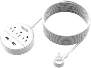 Power Strip with USB  Flat Plug Power Strip 15 ft Extra Long Extension Cord 3 Outlet 2 USB Desktop Charging Station Wall Mount for Home Dorm Room Office and Nightstand White