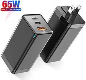 USB C Charger  65W 3 Port PD 30 GaN Tech Type C Fast Charger Adapter Power Delivery Foldable Adapter USB Wall Charger for MacBook USB C Laptops iPad Pro iPhone Galaxy Pixel and More