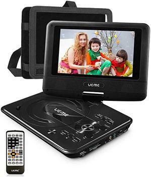 Mini DVD Player for Kids with 7 inches Swivel Screen and Internal Rechargeable Battery Support DVD CD USB SD Card with Car Headrest Mount Holder Region Free