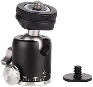 Tripod Mini Ball Head with Cold Shoe - Metal Professional Panoramic Ballhead 360° Pan 90° Tilt Tripod Mount Adapter with 1/4" Screw for DSLR /Light Stand/Cell Phone/Monopod/Gopro