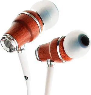NRG X Wood Earbuds Wired with Microphone Stereo in Ear Headphones for Computer Laptop Noise Isolating Earphones for Android Cell Phone with Booming Bass White