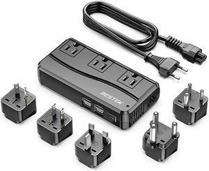 250W Power Converter 3Outlet and 4Port USB Travel Voltage Transformer 220V to 110V with Type GDMAUUS Travel Plug Adapters