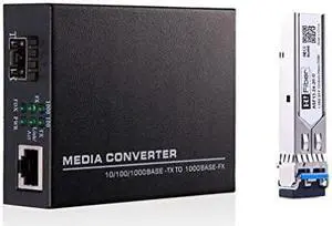 Ethernet SFP Fiber Media Converter Including 1Gb SFP Transceiver LC Singlemode 20km 1310nm 1000BaseLX to 101001000 RJ45 DDM Plug and Play