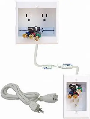 TWOCK Dual Outlet Recessed InWall Cable Management System with PowerConnect for WallMounted Flat Screen LED LCD and Plasma TVs