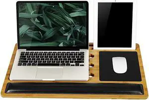 BamBoard Pro Lap Desk with Wrist Rest Mouse Pad and Phone Holder Natural Bamboo Fits up to 173 Inch Laptops and Most Tablets Style No 77101