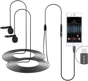 Dual Lavalier Lightning Microphone for iOS iPhone 11 Vlog 20 ft6m  BYM2D DualHead Lapel Universal Mic with Lightning Plug Adapter for iPhone 11 10 X 8 7 MAC YouTube Video Facebook Live
