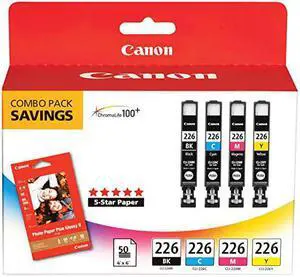 CLI226 Color Pack with Photo Paper 50 Sheets Compatible to iP4820 MG5220 MG5120 MG6120 MG8120 MX882 iX6520 iP4920 MG5320 MG6220 MG8220 MX892