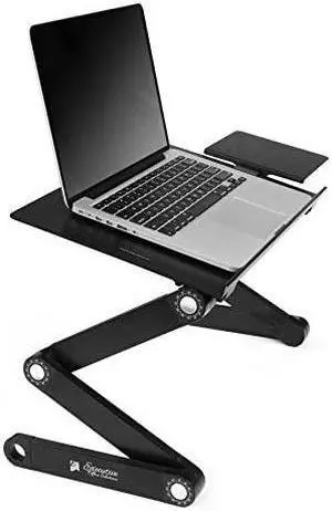 Portable Adjustable Aluminum Laptop DeskStandTable Vented wCPU Fans Mouse Pad Side MountNotebookMacBookLight Weight Ergonomic TV Bed Lap Tray Stand UpSittingBlack