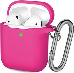 Cover Compatible with AirPods Case, Soft Silicone Protective Covers Skin (Front LED Visible) Designed for Airpod 2/ AirPod 1 Cases with Keychain Accessories, Women Girls Men Boys,Rose