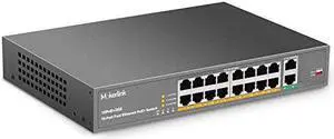 16 Port PoE Switch with 2 Gigabit Uplink Ethernet Port 250W High Power Support IEEE8023afat Rackmount Unmanaged Plug and Play