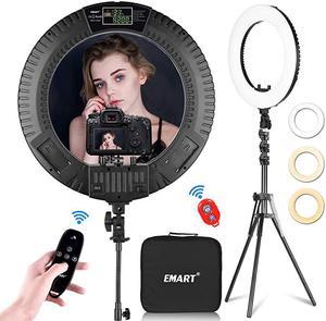 18 inch LED Ring Light with Tripod Stand 65W Adjustable Color Temperature 3200 k to 5500 k Makeup Ringlights with Phone Holder Carrying Bag Soft Tube Bluetooth for Camera YouTube