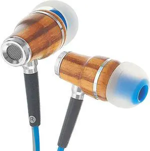 NRG 30 Wood Earbuds Wired In Ear Headphones with Microphone for Computer amp Laptop Ear Phones for Android with Stereo Sound Blue amp Gray