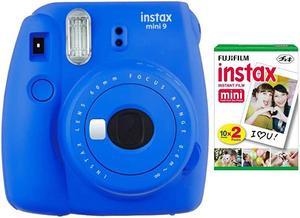 Instax Mini 9 Instant Camera Cobalt Blue with Film Twin Pack Bundle 2 Items