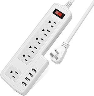 Mountable Surge Protector Power Strip  98ft 6 Outlets 4 USB Ports Electric Power Outlet with Right Angle Flat Plug Electric Long Extension Cord Power Charging Station for Home Office White