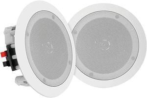 Pair 65 Bluetooth Flush Mount Inwall Inceiling 2Way Universal Home Speaker System Spring Loaded Quick Connections Polyprone Cone Polymer Tweeter Stereo Sound 200 Watts PDICBT652RD White