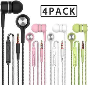Headphones Earphones Wired Earbuds with Microphone Noise Islating High Definition Fits All 35mm InterfaceStereo for Samsung iPhoneiPad iPod and Mp3 Players Black+White+Pink+Green 4pairs