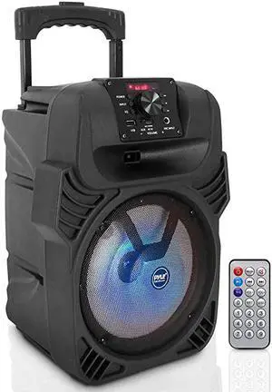 400W Portable Bluetooth PA Loudspeaker 8 Subwoofer System 4 Ohm5520kHz USBMP3FM Radio ¼ Mic Inputs MultiColor LED Lights Builtin Rechargeable Battery w Remote Control  PPHP844B