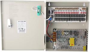 18 Channel DC12V 20 Amp Reset Fuse CCTV DC Distributed Power Box with AC Plug and Lock for Security Cameras DVRs CCTV Power Supply