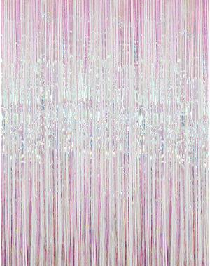 3.2 ft x 9.8 ft Metallic Tinsel Foil Fringe Curtains for Party Photo Backdrop Wedding Decor (Iridescent,1 Pack)