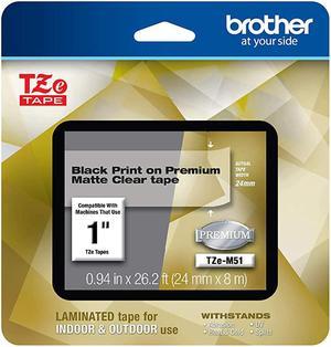 Ptouch TZeM51 Black Print on Premium Matte Clear Laminated Tape 24mm 094 wide x 8m 262 long