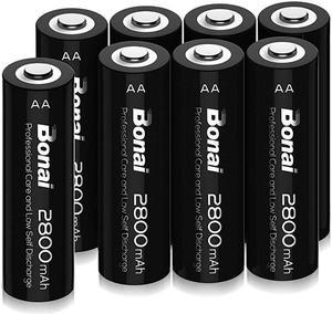 AA Rechargeable Batteries 2800mAh 12V NiMH Low Self Discharge Pack of 8